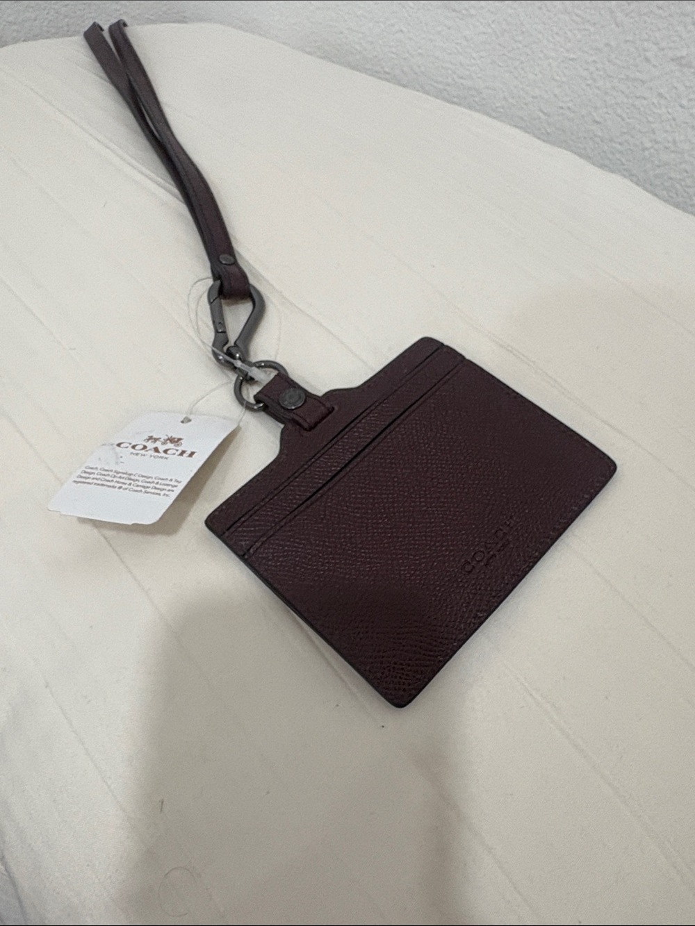 Coach Burgundy Leather ID Card Holder with Lanyard